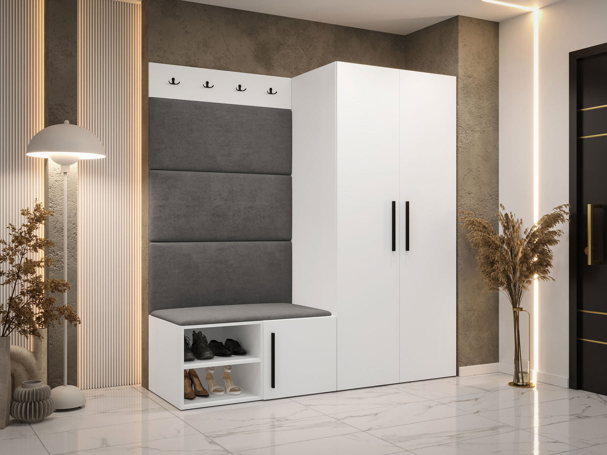 Előszoba garnitúra Garderoba MEDI I, Keret színe: Fehér, Puha falpanel színe: Manila 16