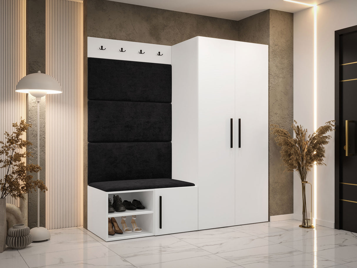 Előszoba garnitúra Garderoba MEDI I, Keret színe: Fehér, Puha falpanel színe: Manila 18