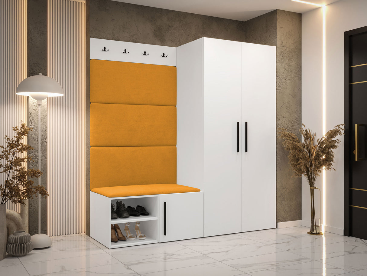 Előszoba garnitúra Garderoba MEDI I, Keret színe: Fehér, Puha falpanel színe: Manila 32