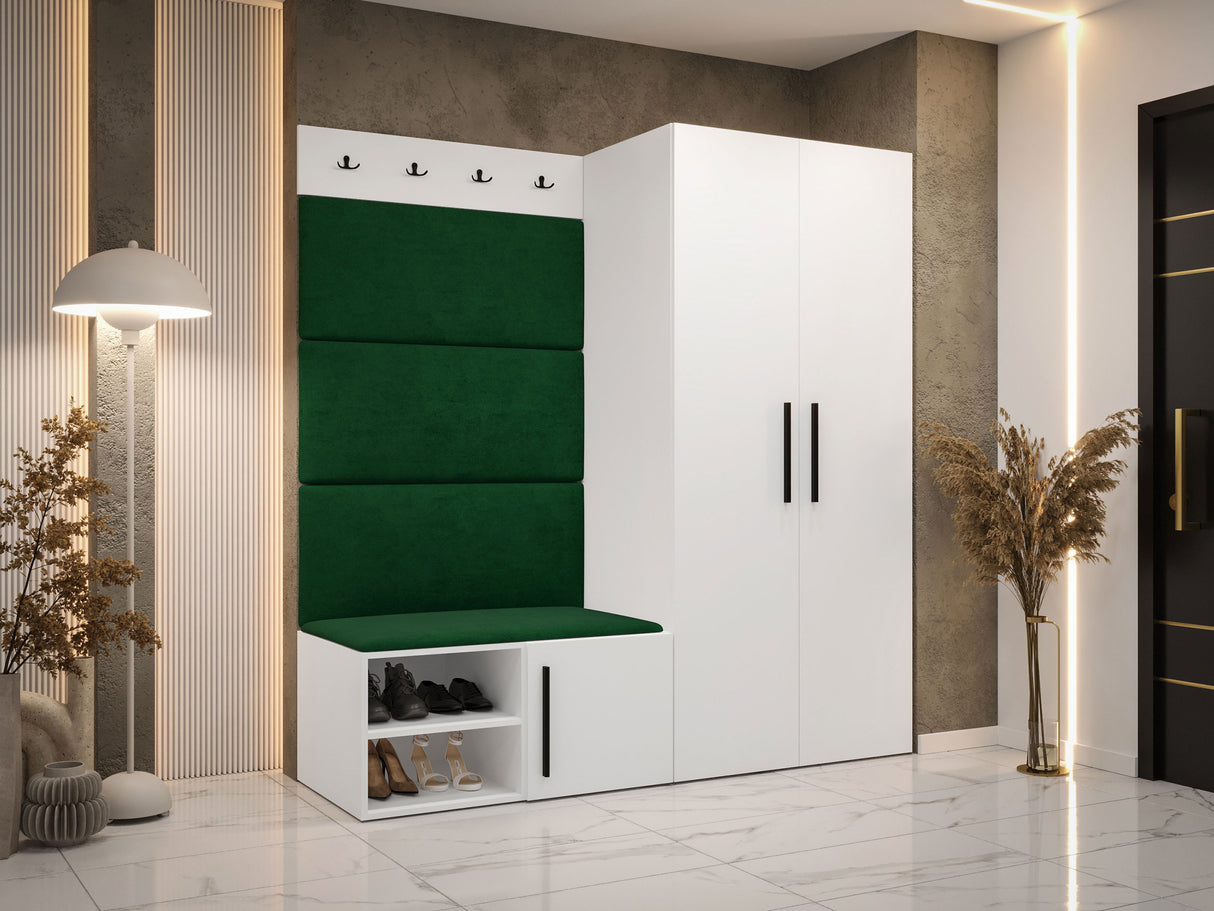 Előszoba garnitúra Garderoba MEDI I, Keret színe: Fehér, Puha falpanel színe: Manila 35