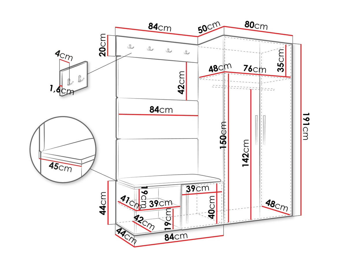 Előszoba garnitúra Garderoba MEDI I, Keret színe: Kasmír, Puha falpanel színe: Manila 02