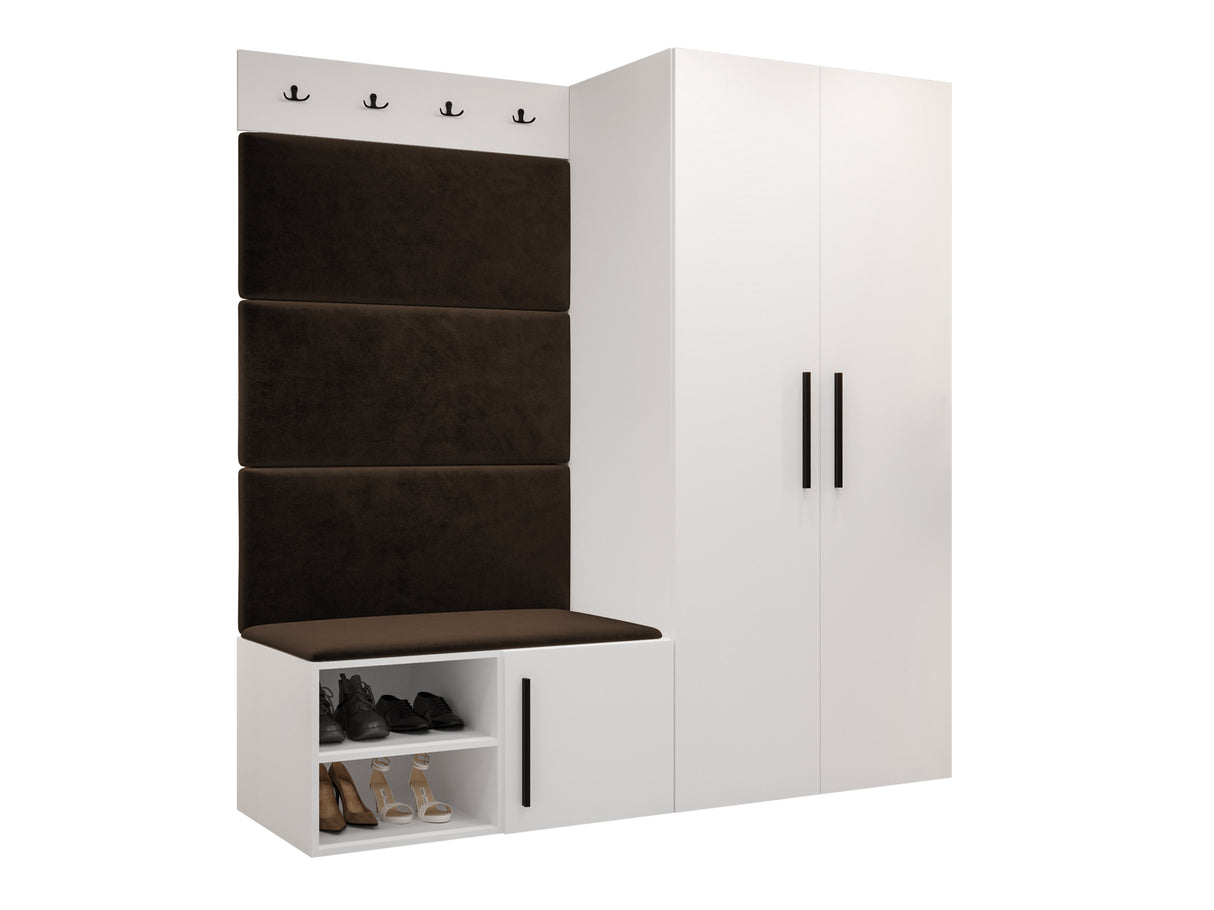 Előszoba garnitúra Garderoba MEDI I, Keret színe: Fehér, Puha falpanel színe: Manila 04