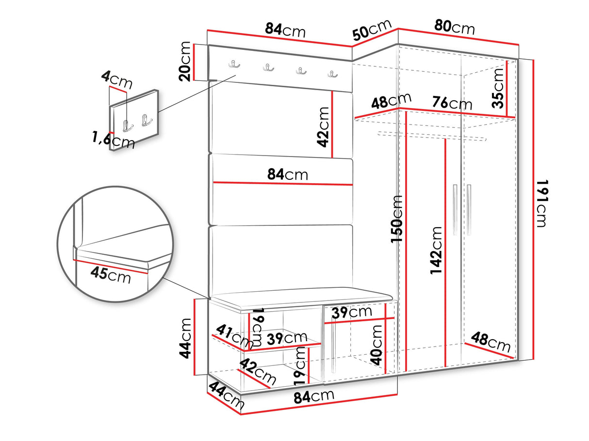 Előszoba garnitúra Garderoba MEDI I, Keret színe: Kasmír, Puha falpanel színe: Manila 04