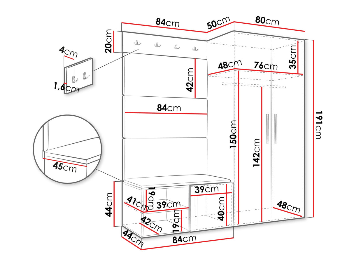 Előszoba garnitúra Garderoba MEDI I, Keret színe: Kasmír, Puha falpanel színe: Manila 09