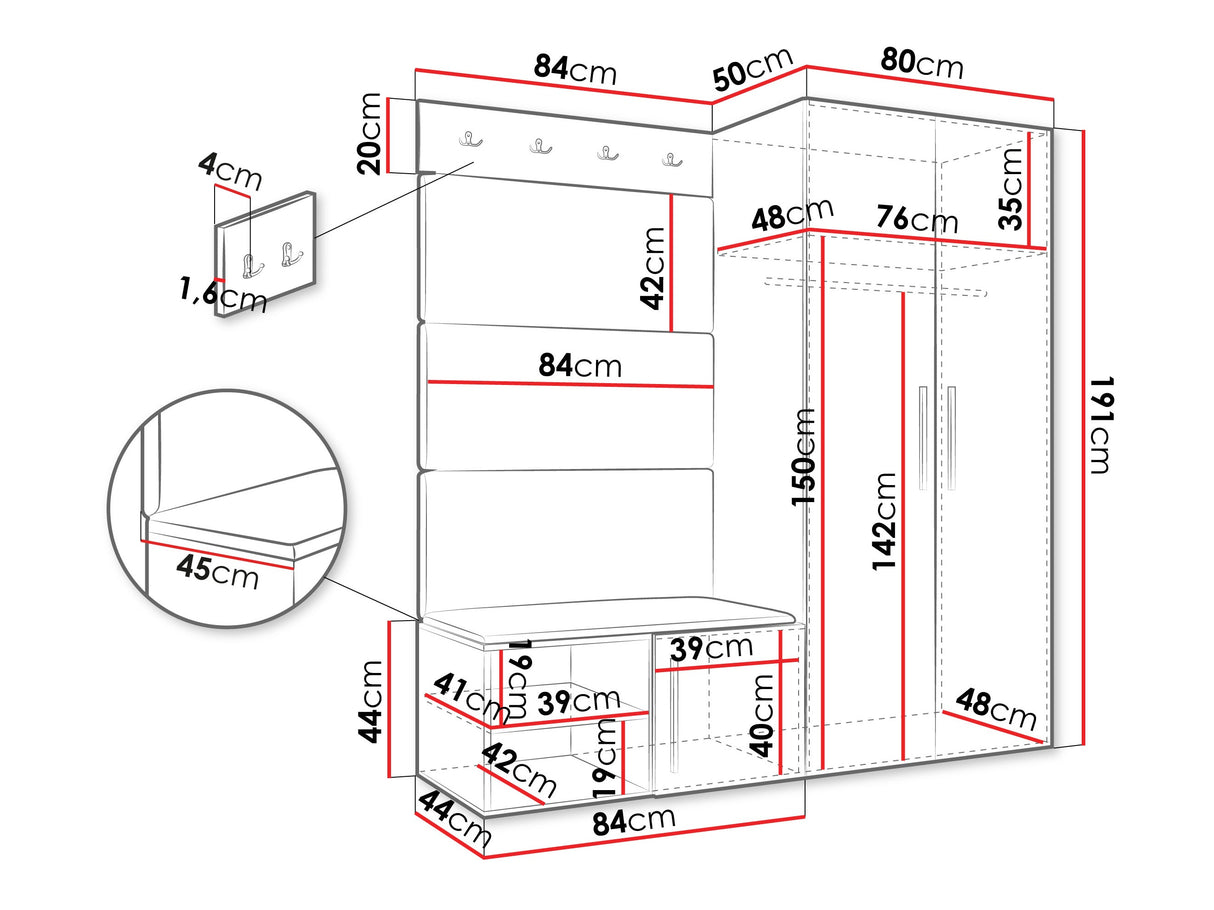 Előszoba garnitúra Garderoba MEDI I, Keret színe: Artisan tölgy, Puha falpanel színe: Manila 09