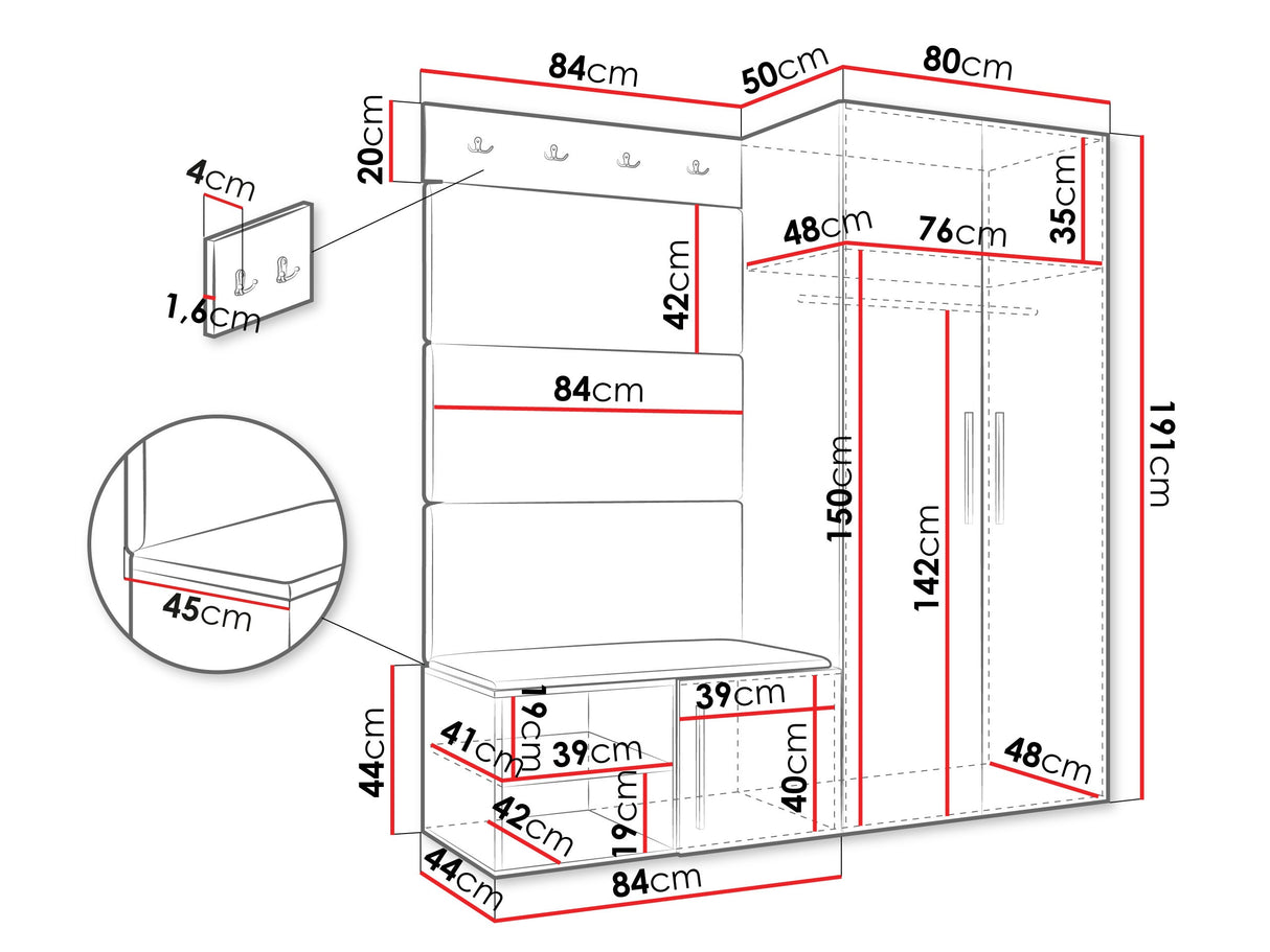 Előszoba garnitúra Garderoba MEDI I, Keret színe: Kasmír, Puha falpanel színe: Manila 11