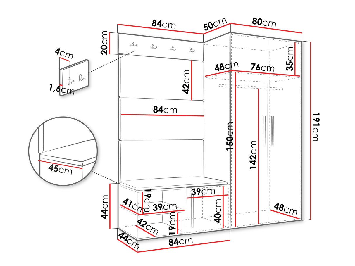Előszoba garnitúra Garderoba MEDI I, Keret színe: Artisan tölgy, Puha falpanel színe: Manila 11