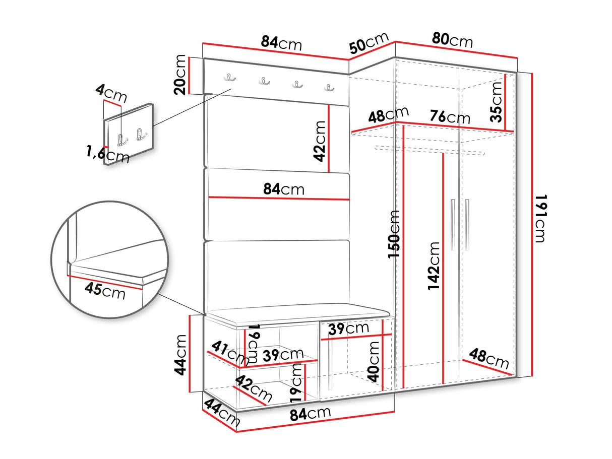 Előszoba garnitúra Garderoba MEDI I, Keret színe: Kasmír, Puha falpanel színe: Manila 16