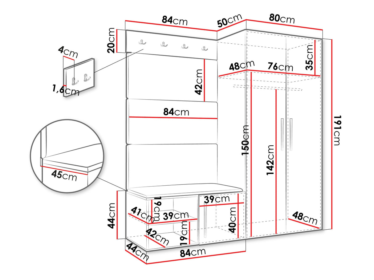 Előszoba garnitúra Garderoba MEDI I, Keret színe: Artisan tölgy, Puha falpanel színe: Manila 16
