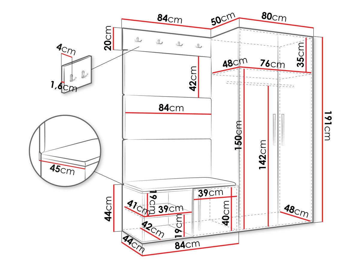 Előszoba garnitúra Garderoba MEDI I, Keret színe: Kasmír, Puha falpanel színe: Manila 18