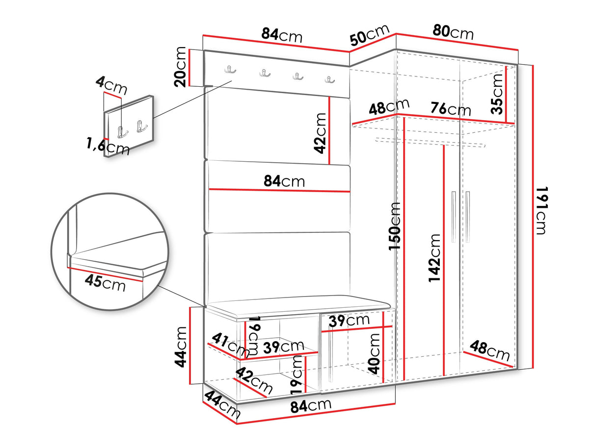 Előszoba garnitúra Garderoba MEDI I, Keret színe: Artisan tölgy, Puha falpanel színe: Manila 18