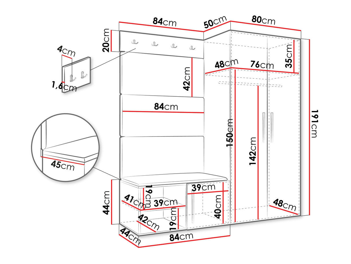 Előszoba garnitúra Garderoba MEDI I, Keret színe: Kasmír, Puha falpanel színe: Manila 26