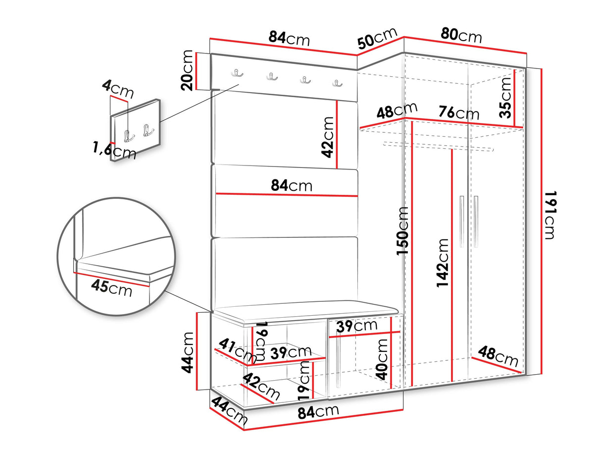 Előszoba garnitúra Garderoba MEDI I, Keret színe: Kasmír, Puha falpanel színe: Manila 32
