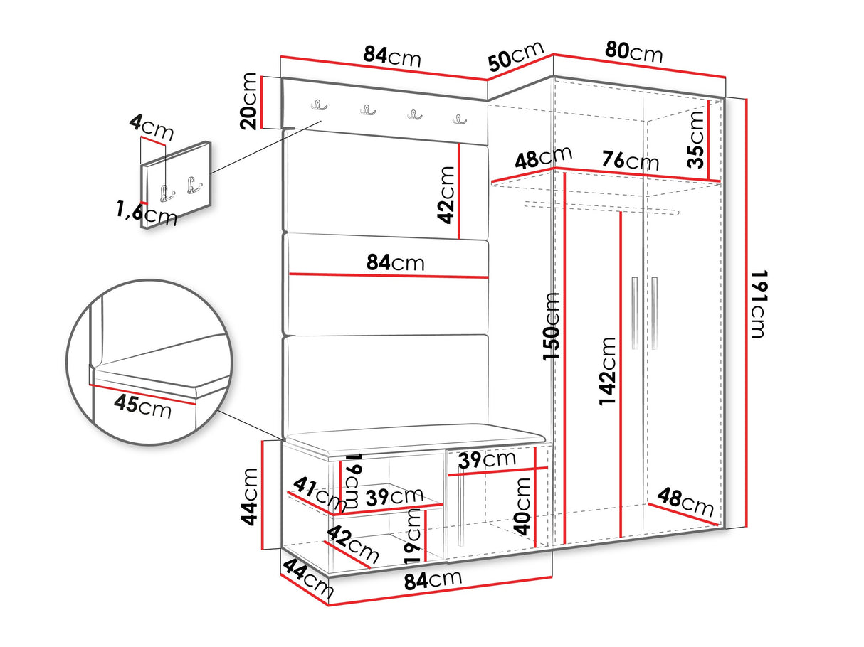 Előszoba garnitúra Garderoba MEDI I, Keret színe: Kasmír, Puha falpanel színe: Manila 35