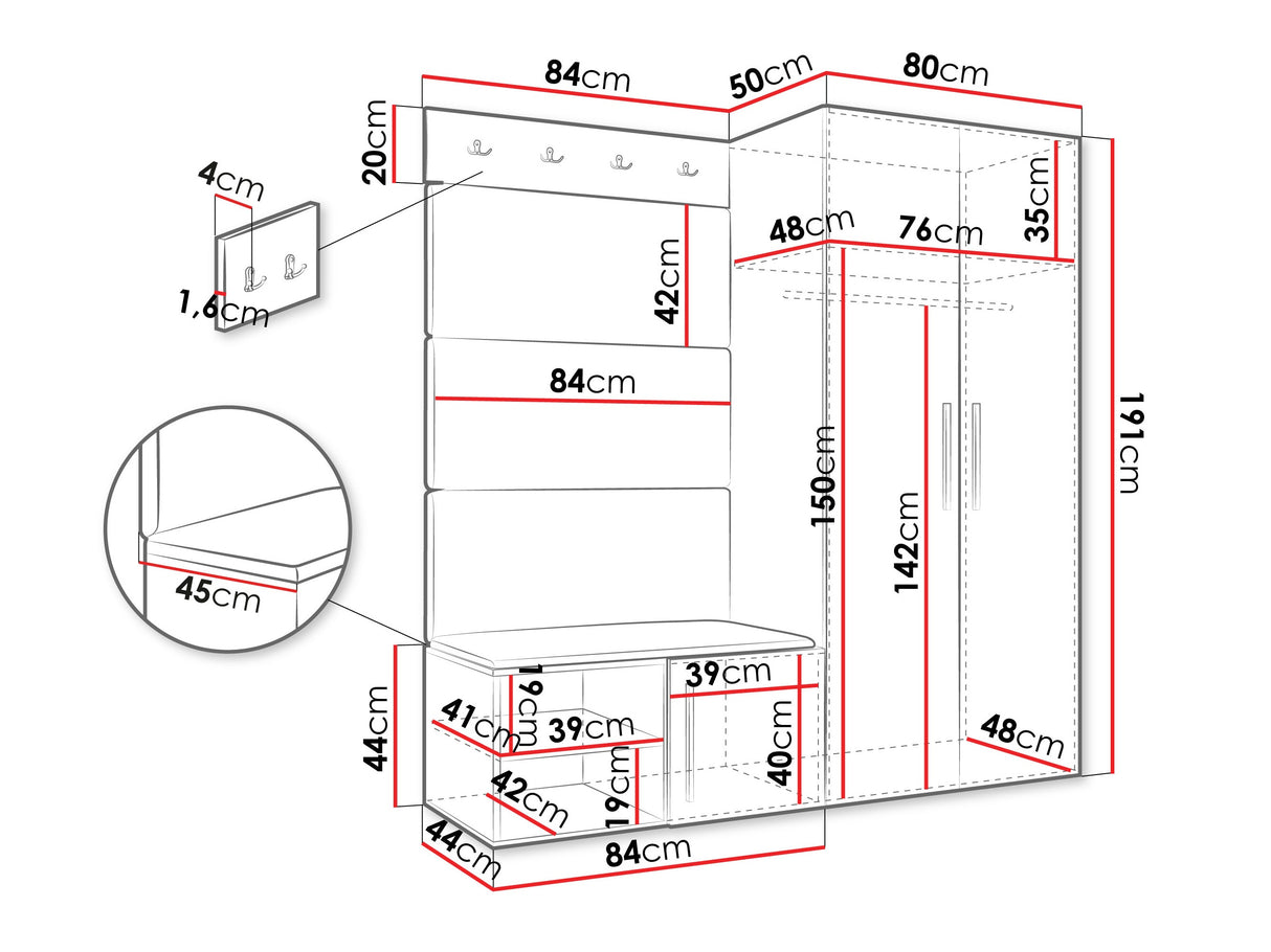 Előszoba garnitúra Garderoba MEDI I, Keret színe: Fehér, Puha falpanel színe: Soft 011