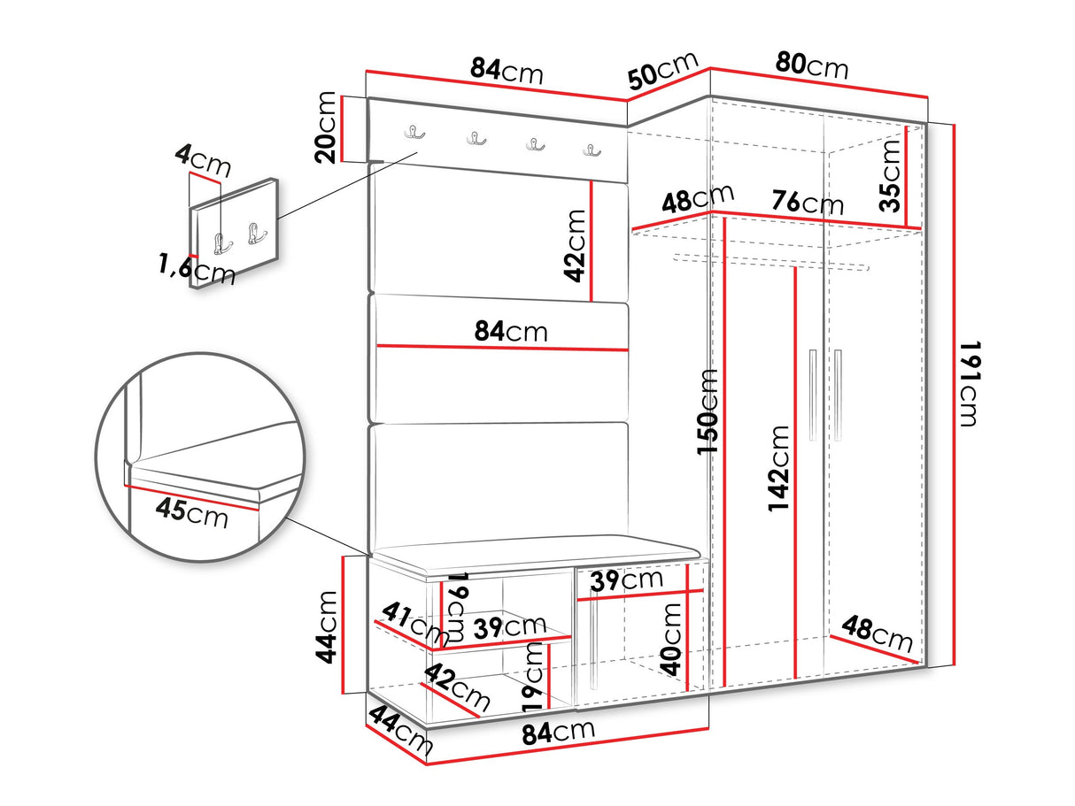Előszoba garnitúra Garderoba MEDI I, Keret színe: Kasmír, Puha falpanel színe: Soft 011