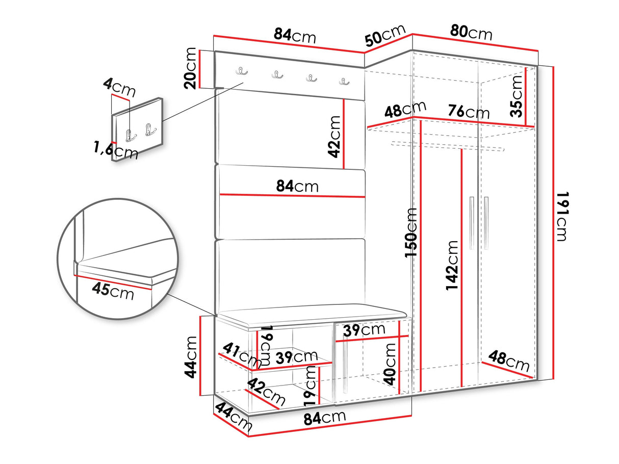 Előszoba garnitúra Garderoba MEDI I, Keret színe: Artisan tölgy, Puha falpanel színe: Soft 011