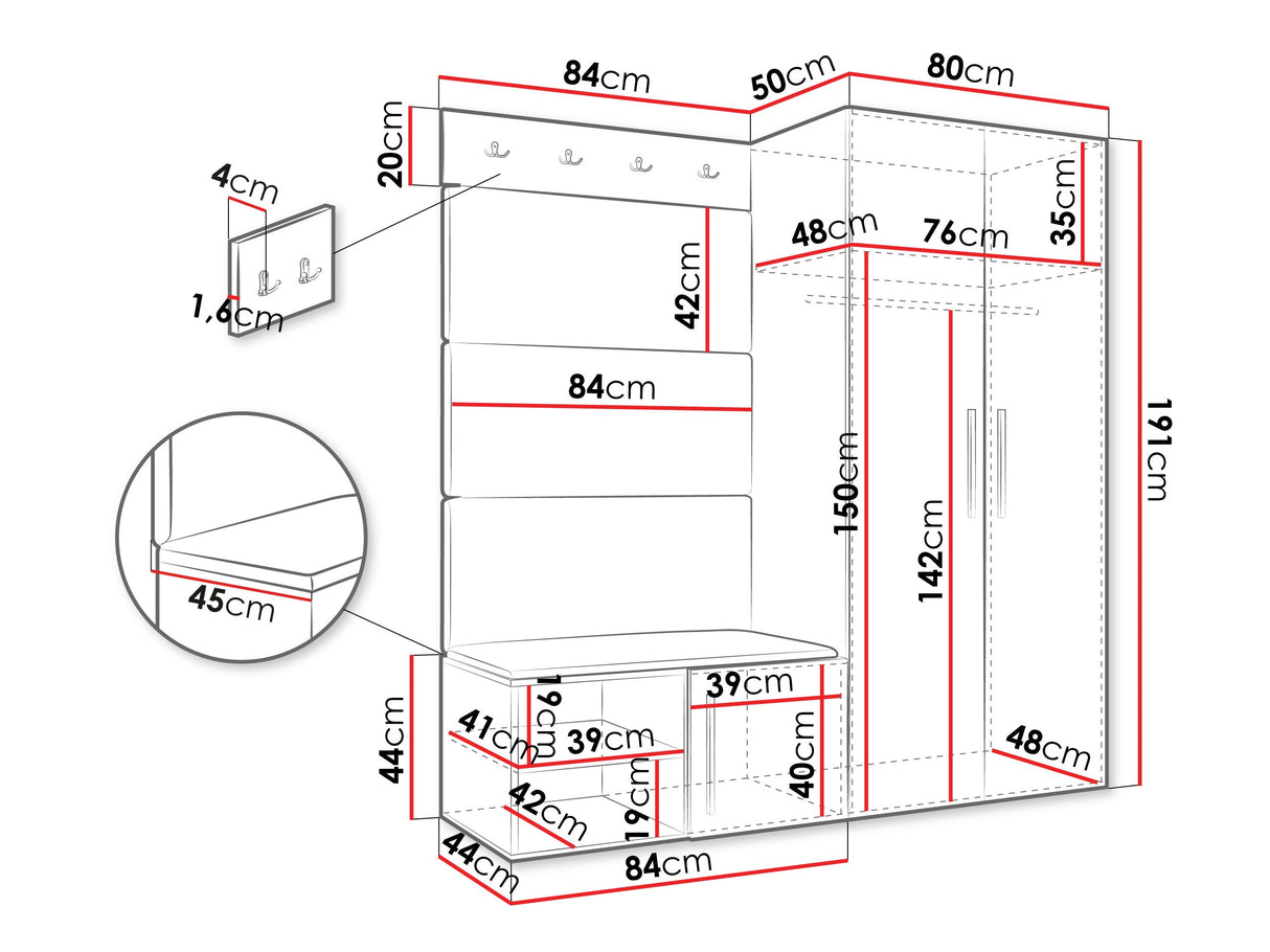 Előszoba garnitúra Garderoba MEDI I, Keret színe: Fehér, Puha falpanel színe: Soft 017