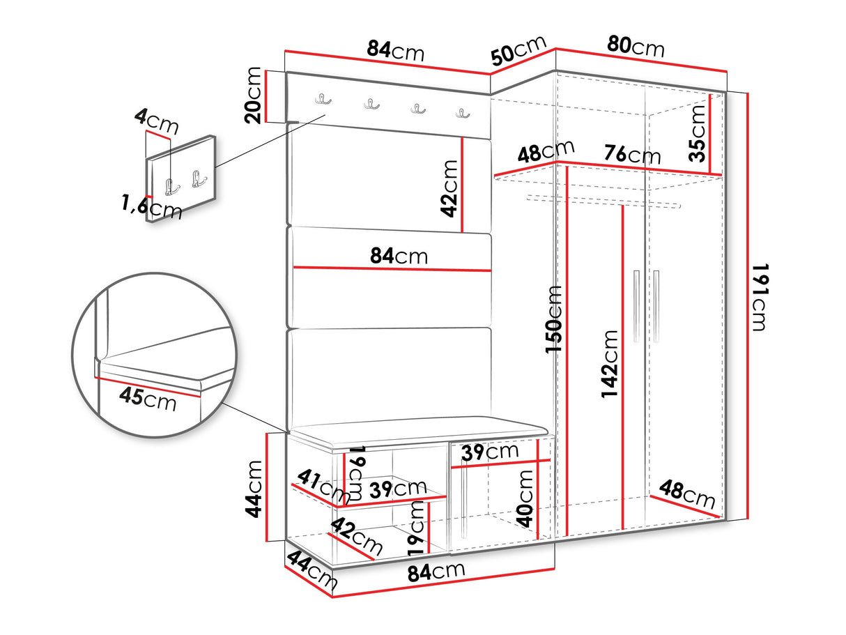 Előszoba garnitúra Garderoba MEDI I, Keret színe: Kasmír, Puha falpanel színe: Soft 017