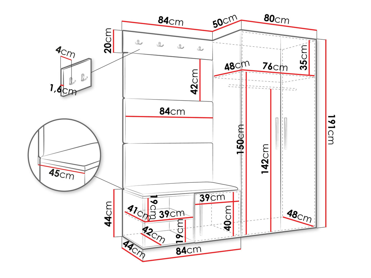 Előszoba garnitúra Garderoba MEDI I, Keret színe: Artisan tölgy, Puha falpanel színe: Soft 017