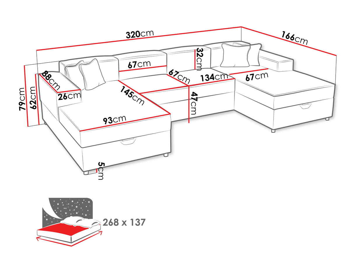 Sarokkanapé Narożnik SANTOS U (Sokoz U), Szín: Coral 50