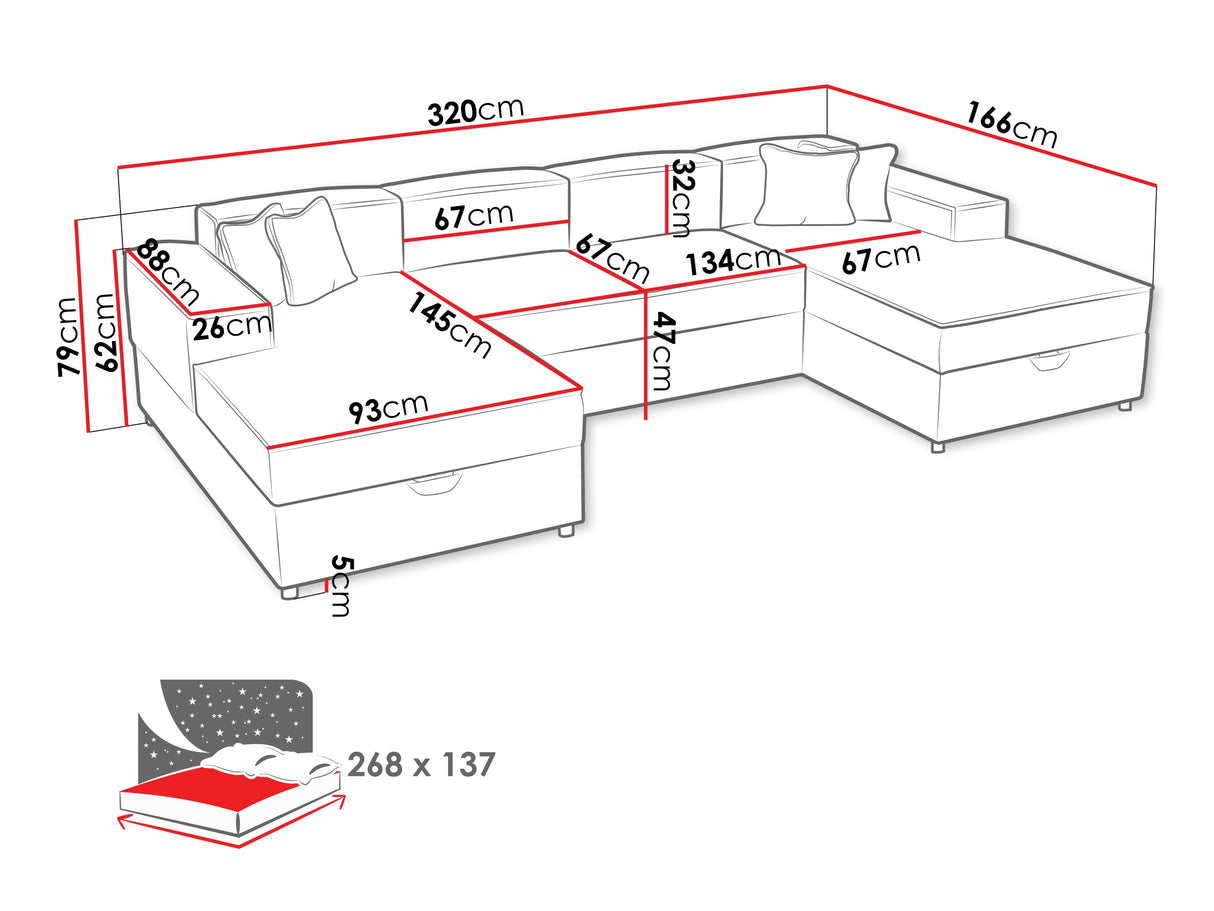 Sarokkanapé Narożnik SANTOS U (Sokoz U), Szín: Coral 65