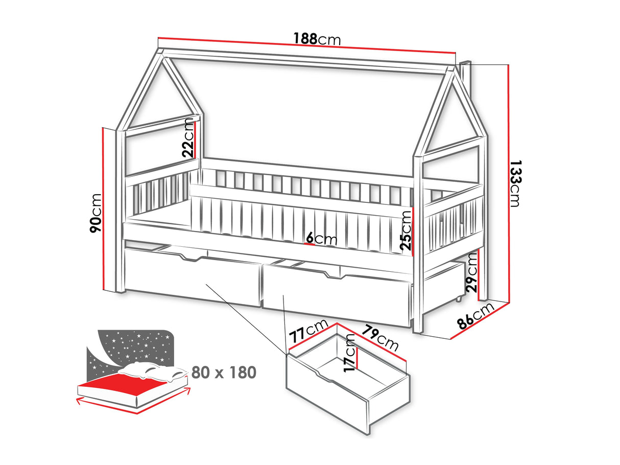 Ágy Łóżko DOMI, Szín: Kasmír, Alvó felület mérete: 80 x 180 cm