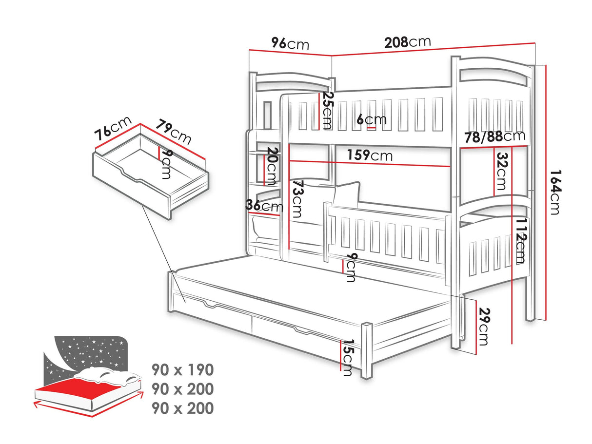 Emeletes ágy Łóżko Piętrowe BLANKA 90x200 st.flex Kaszmir 5903211420443 (Kasmír)