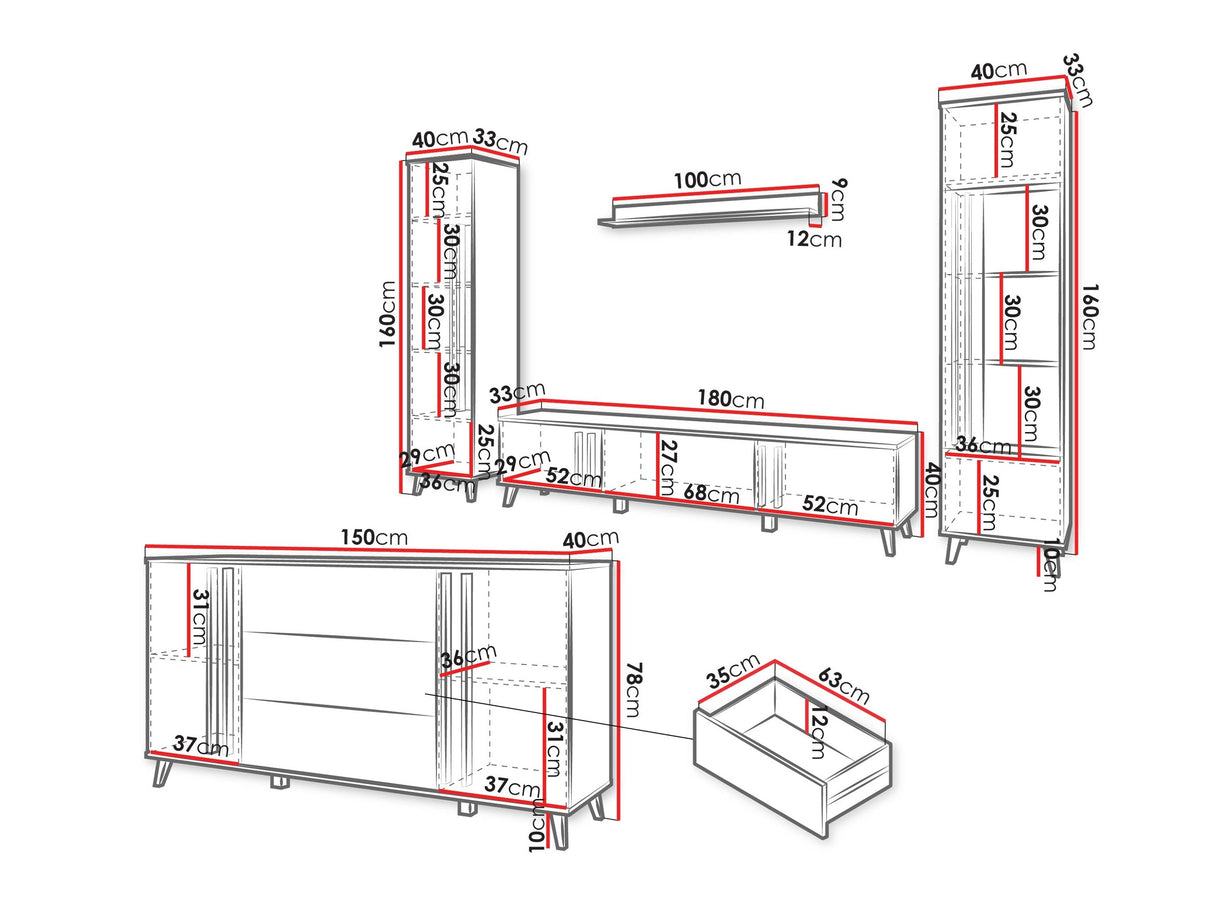 Nappali szett HELSINKI IV, Szín: Grafit, Led világítás: Nem