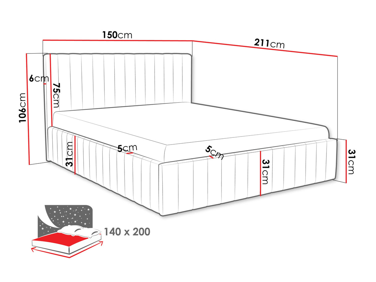 Ágy LEWEZO, Szín: Fresh 11, Alvó felület mérete: 140 x 200 cm
