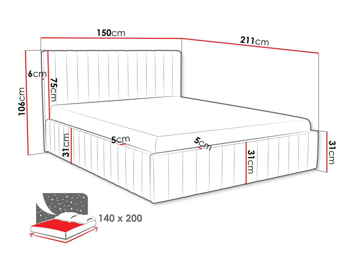 Ágy LEWEZO, Szín: Fresh 37, Alvó felület mérete: 140 x 200 cm