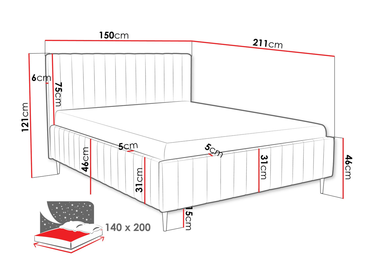 Ágy LEWEZO LEG, Szín: Fresh 1, Alvó felület mérete: 140 x 200 cm