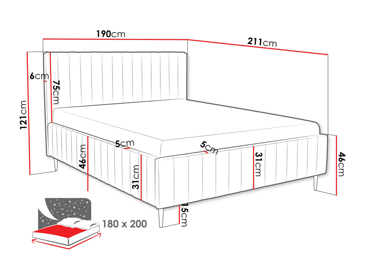 Ágy LEWEZO LEG, Szín: Fresh 1, Alvó felület mérete: 180 x 200 cm
