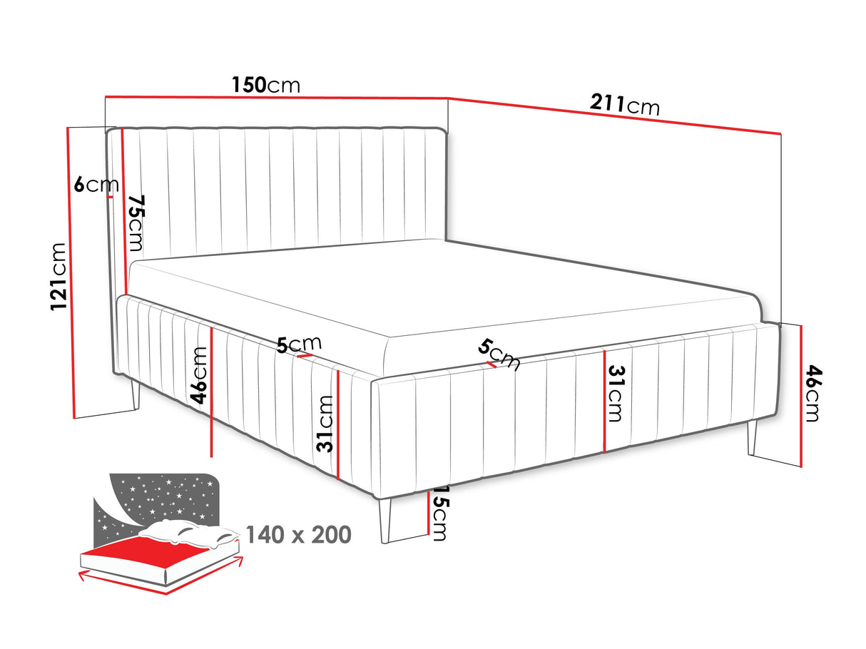 Ágy LEWEZO LEG, Szín: Fresh 11, Alvó felület mérete: 140 x 200 cm