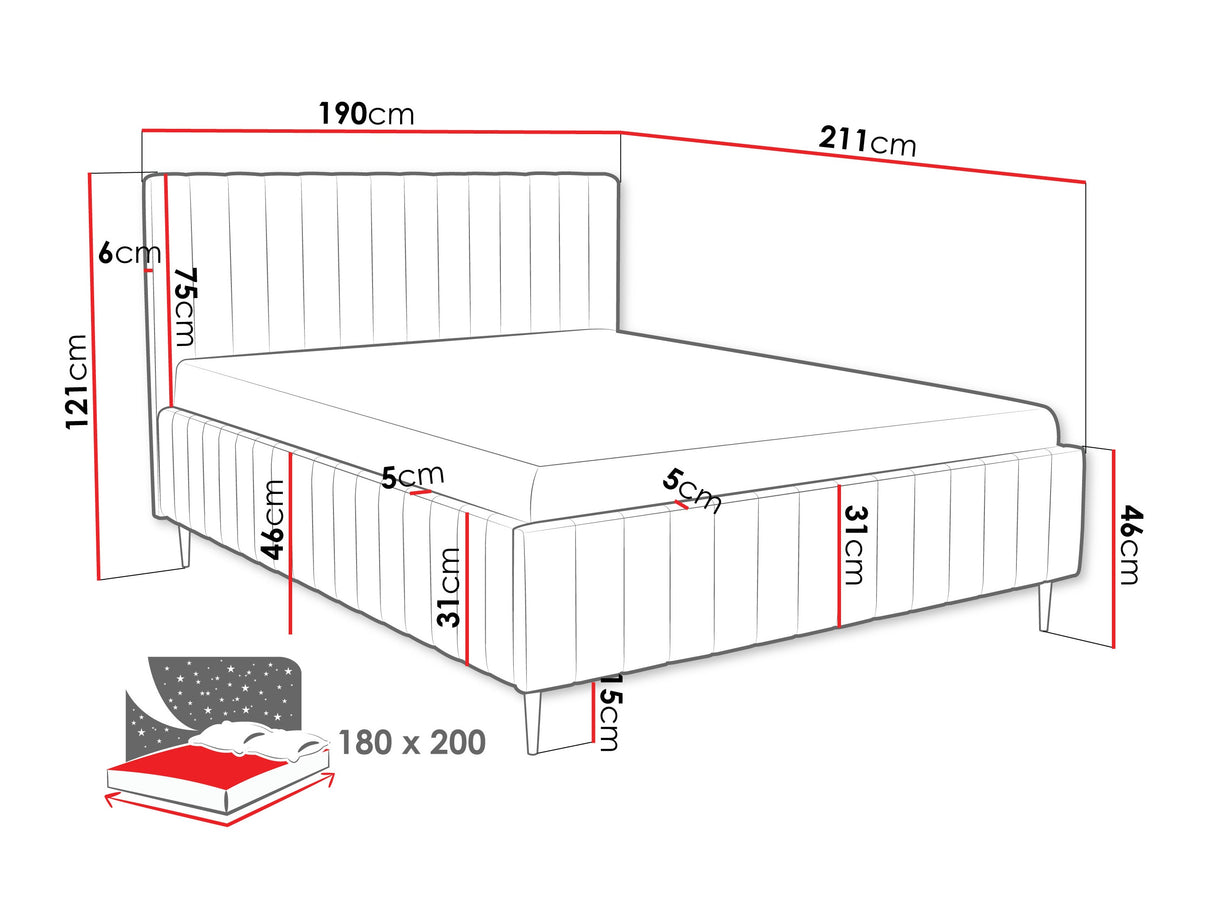 Ágy LEWEZO LEG, Szín: Fresh 11, Alvó felület mérete: 180 x 200 cm