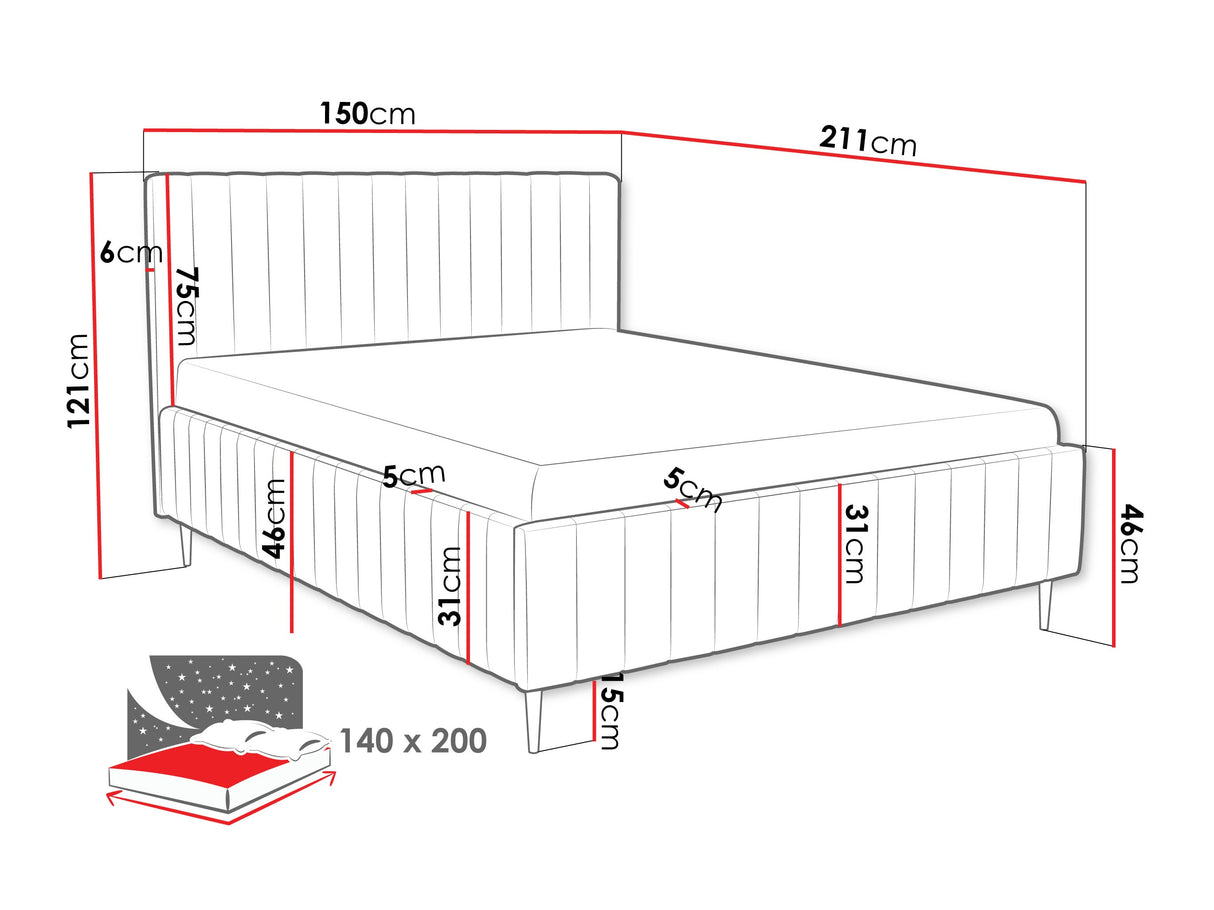 Ágy LEWEZO LEG, Szín: Fresh 13, Alvó felület mérete: 140 x 200 cm
