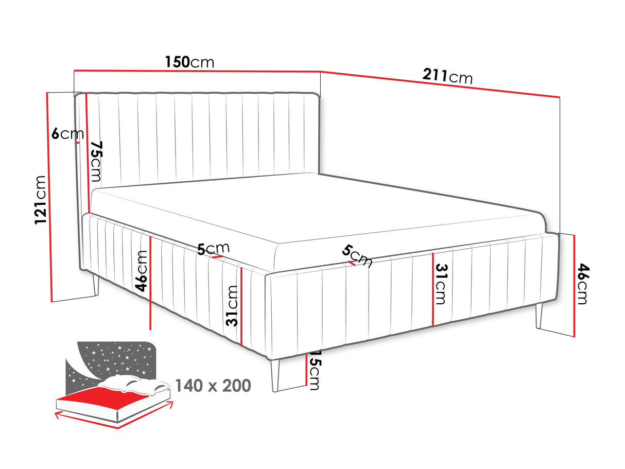 Ágy LEWEZO LEG, Szín: Fresh 37, Alvó felület mérete: 140 x 200 cm