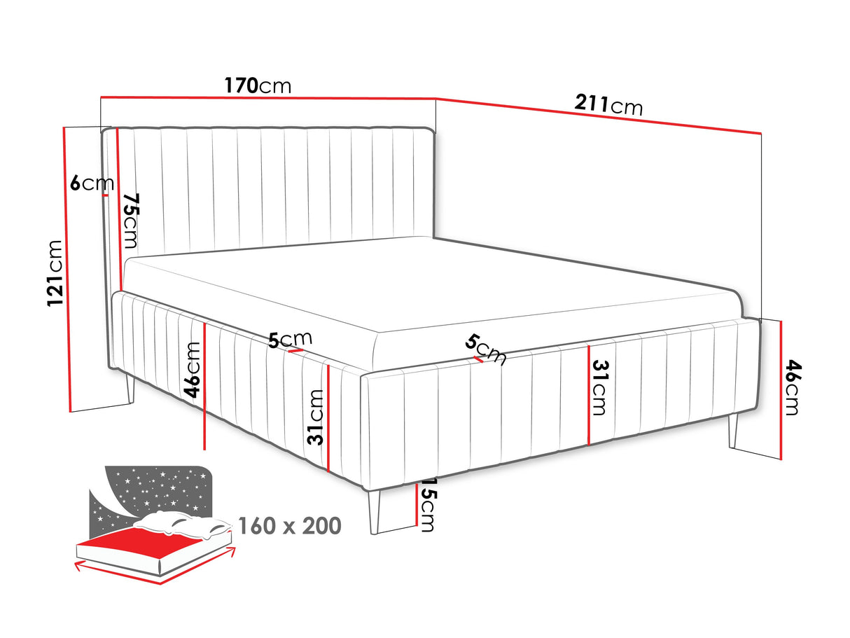 Ágy LEWEZO LEG, Szín: Fresh 37, Alvó felület mérete: 160 x 200 cm