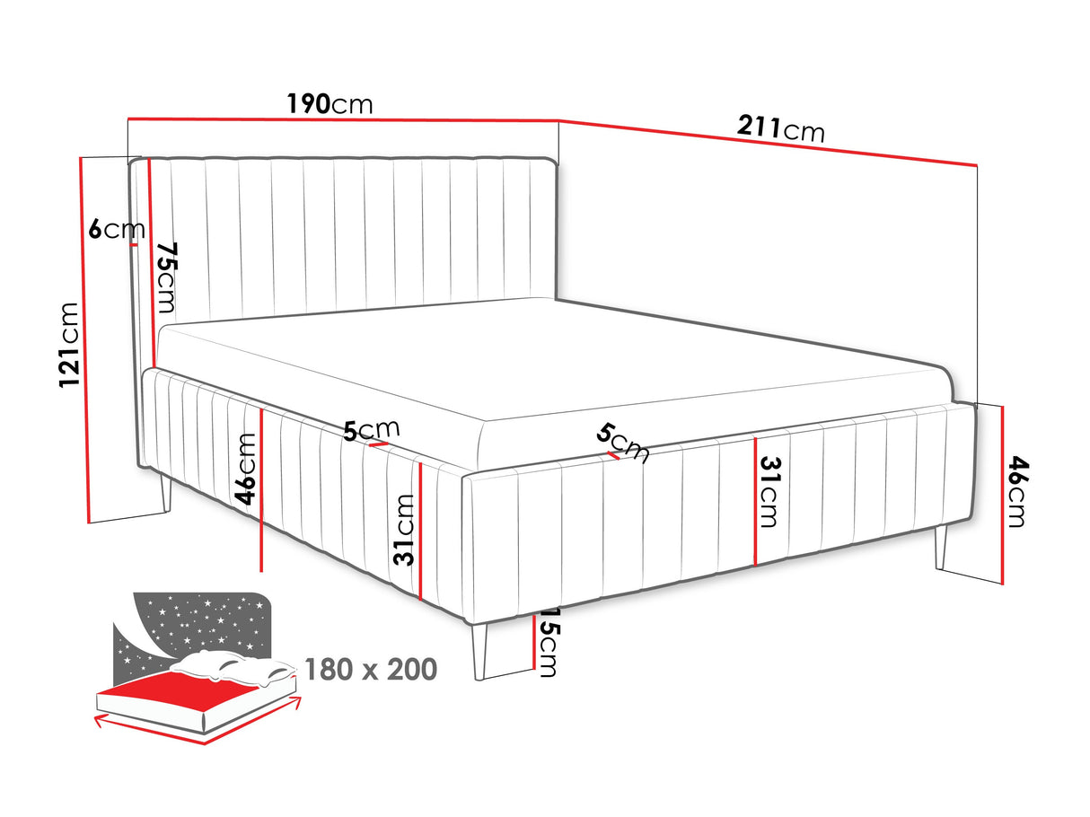 Ágy LEWEZO LEG, Szín: Fresh 37, Alvó felület mérete: 180 x 200 cm