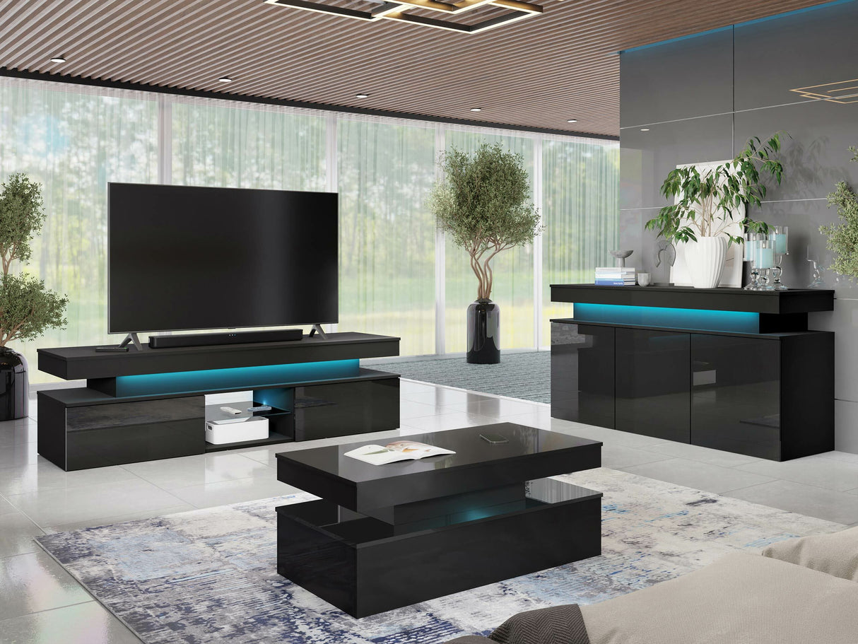Szekrény 3D 160 GLOSSA + LED (Lestirola), Szín: Fekete + Fényes fekete 4133191