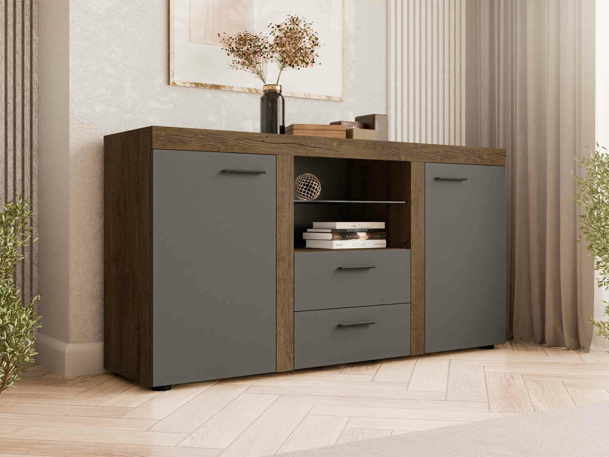 Komód Rumba (Rodos), Led világítás: Nem, Szín: Lefkas tölgy + Grafit 4133300