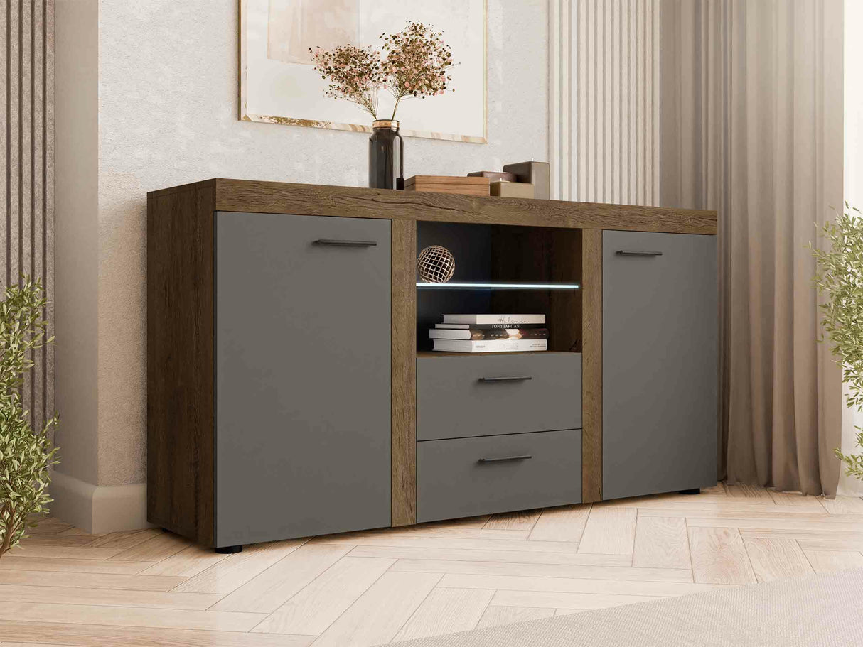 Komód Rumba (Rodos), Led világítás: Igen, Szín: Lefkas tölgy + Grafit 4133301