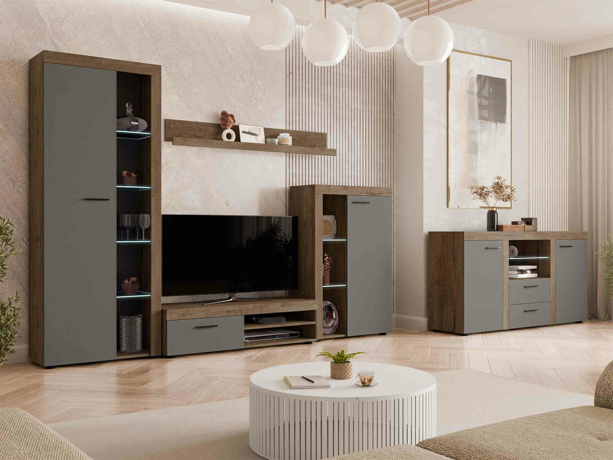 Komód Rumba (Rodos), Led világítás: Igen, Szín: Lefkas tölgy + Grafit 4133302