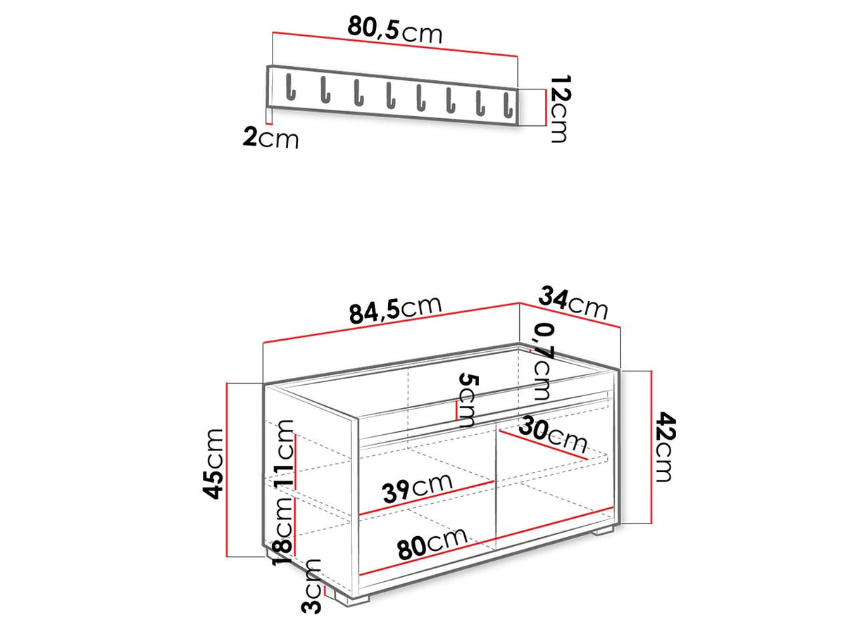 Előszoba garnitúra GRAWIS (Konkor) 80 + 12sz, Szín: Fehér + Abriamo 06