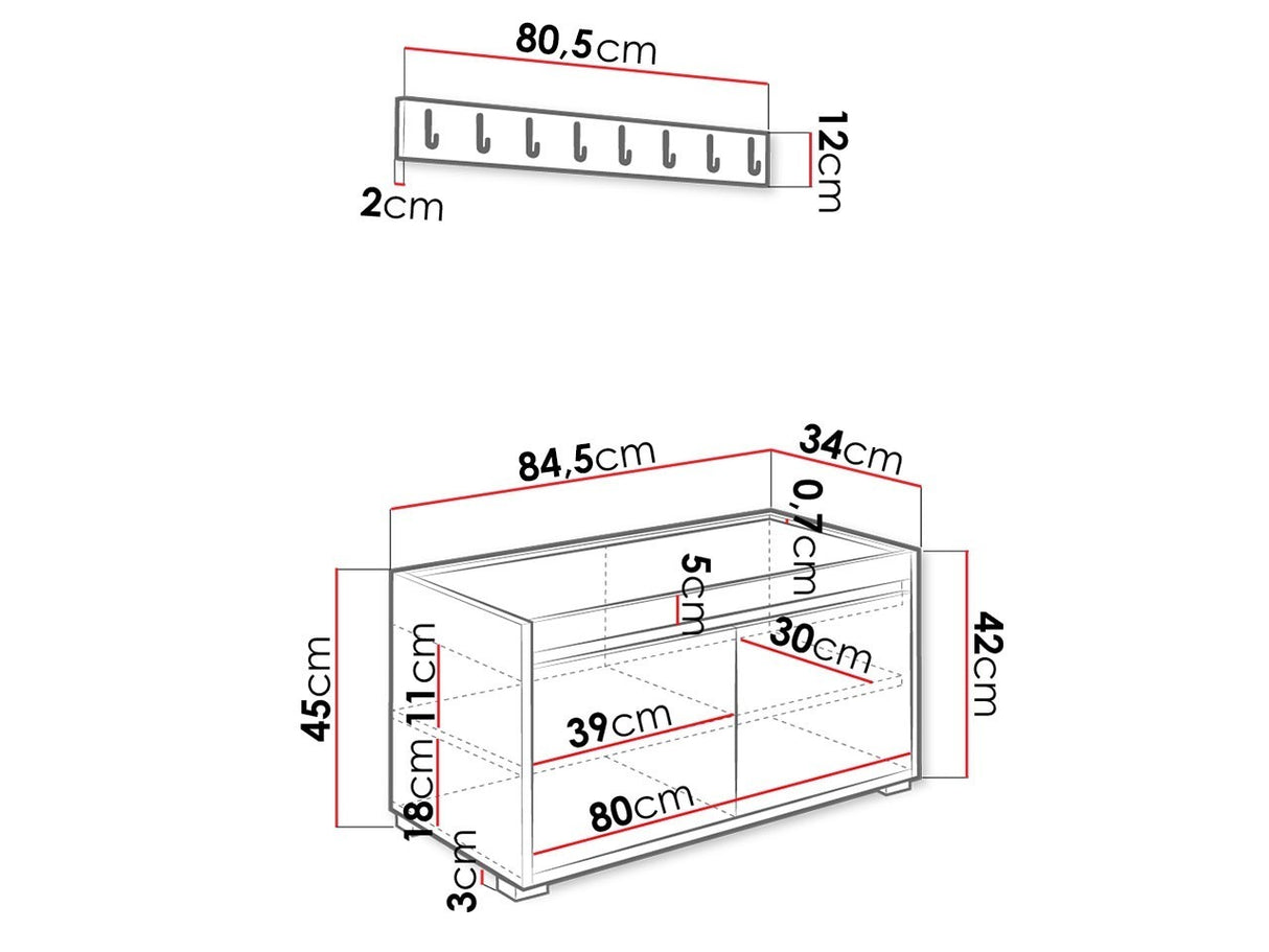 Előszoba garnitúra GRAWIS (Konkor) 80 + 12sz, Szín: Fehér + Abriamo 03