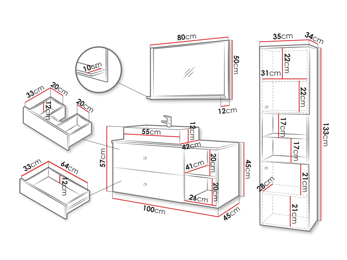 Fürdőszoba garnitúra Meble łazienkowe KERTOS II, Szín: Tölgy, Mosdókagyló: Igen
