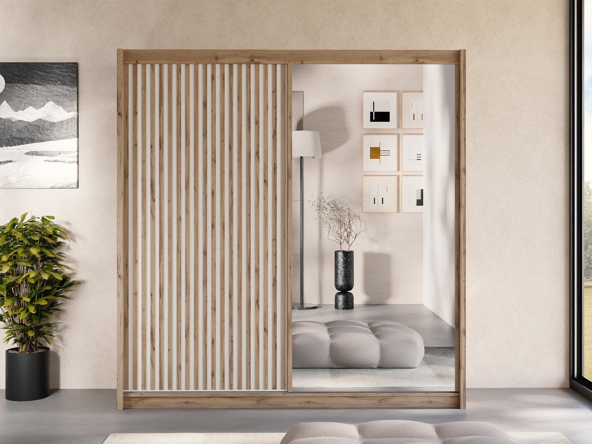 Gardróbszekrény Szafa przesuwna LONDON 203 L Dąb Wotan/Biały/Lustro 5903211436161