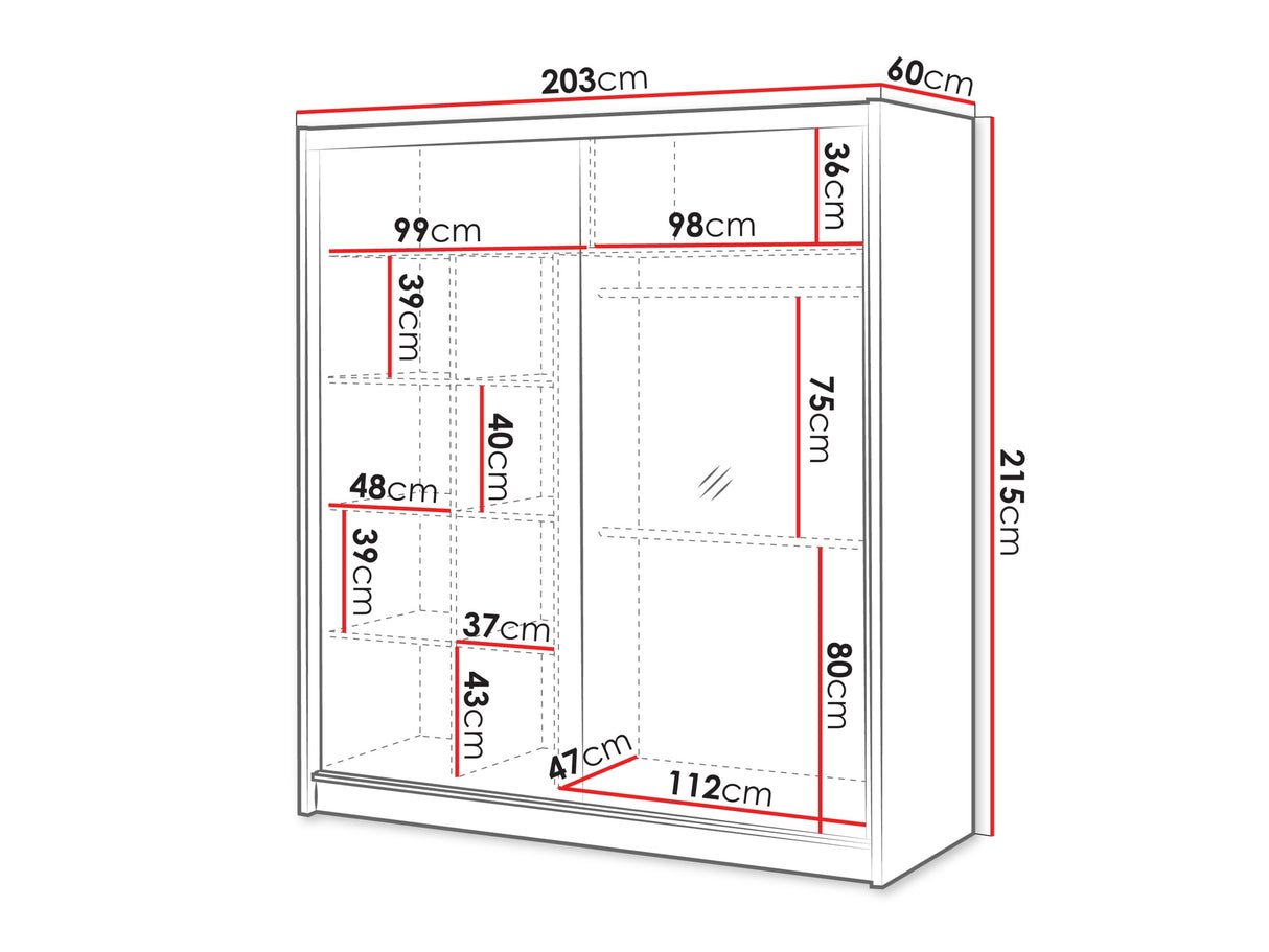 Gardróbszekrény Szafa przesuwna LONDON 203 L Dąb Wotan/Biały/Lustro 5903211436161