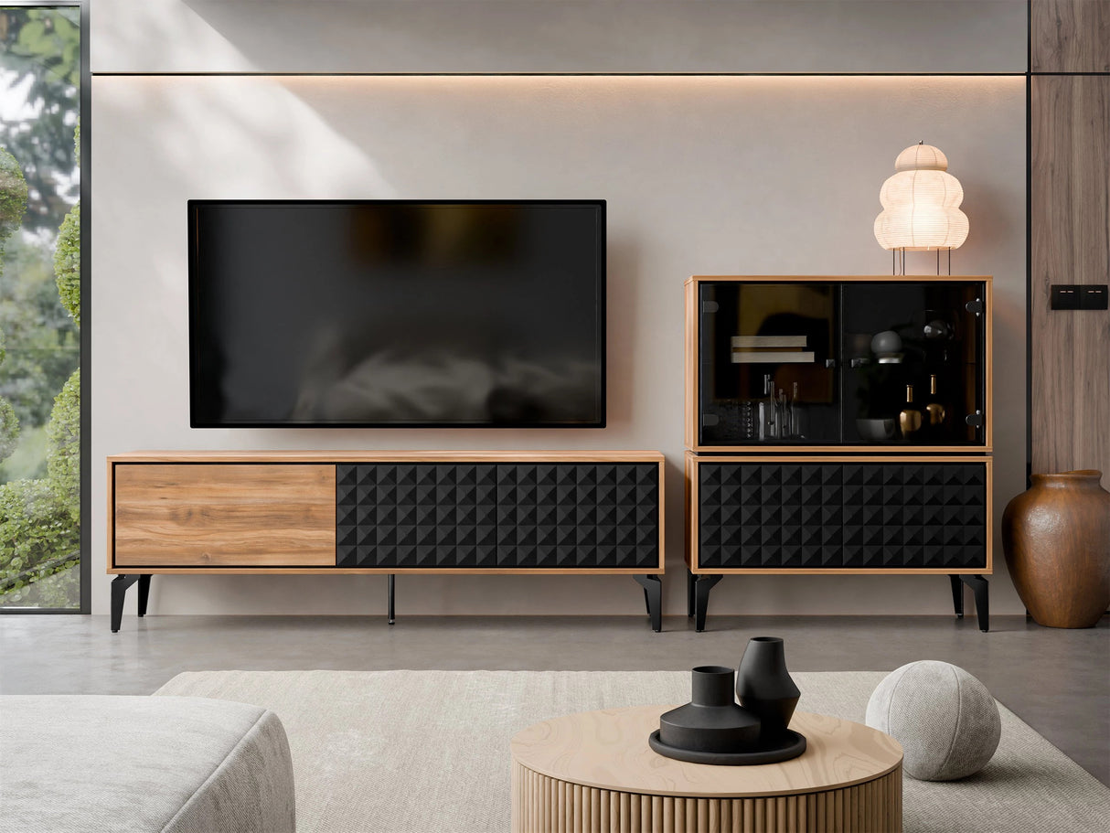 TV-állvány Szafka RTV ELLA 190 Dąb Bárasztalokowy Bursztynemwy/Czarny mat