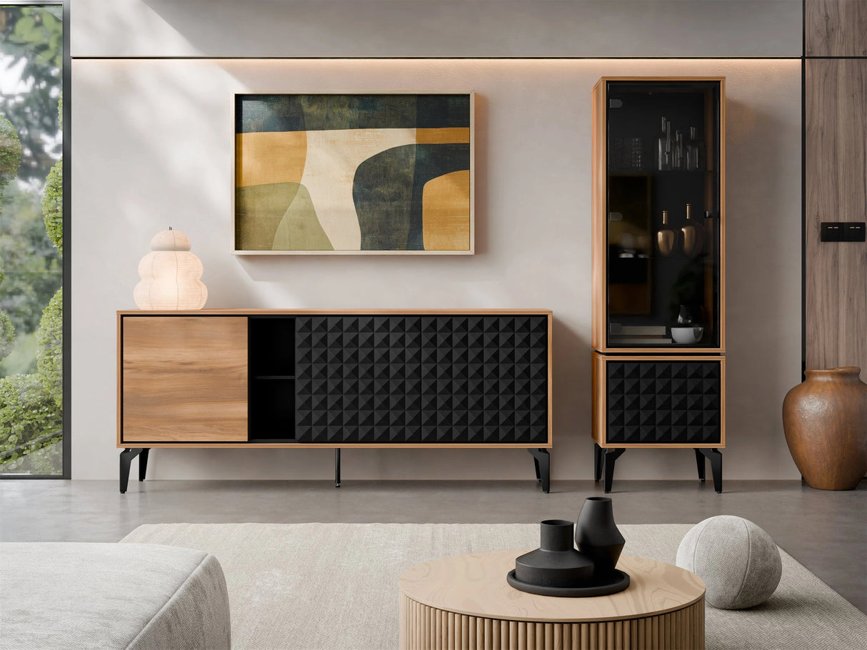 Szekrény Komoda ELLA 190 Dąb Bárasztalokowy Bursztynemwy/Czarny mat